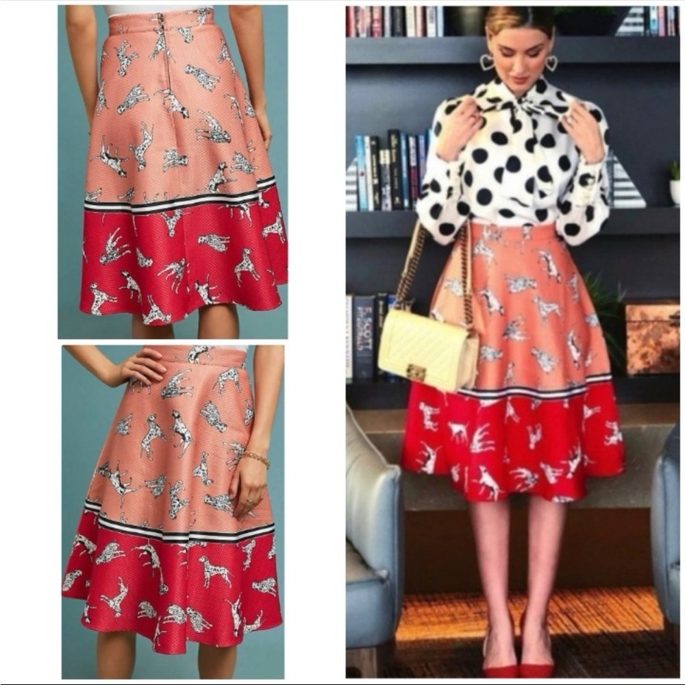 NWT Anthropologie Hutch Dogs Sporty Dalmatian A-line Colorblock Midi Skirt 2